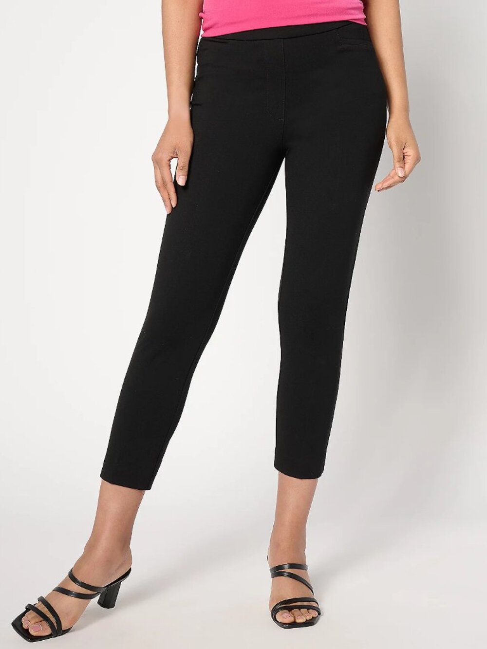 Susan Graver Regular Status Stretch Ponte Slim Leg Crop Pant, Blk Sz XL a634115